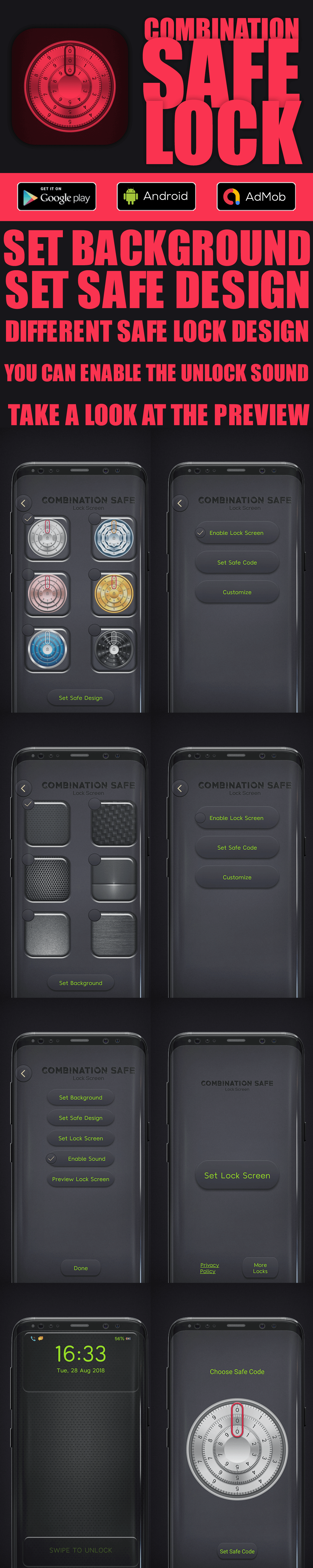Combination Safe Lock Screen | Android App | Admob Ads - 1